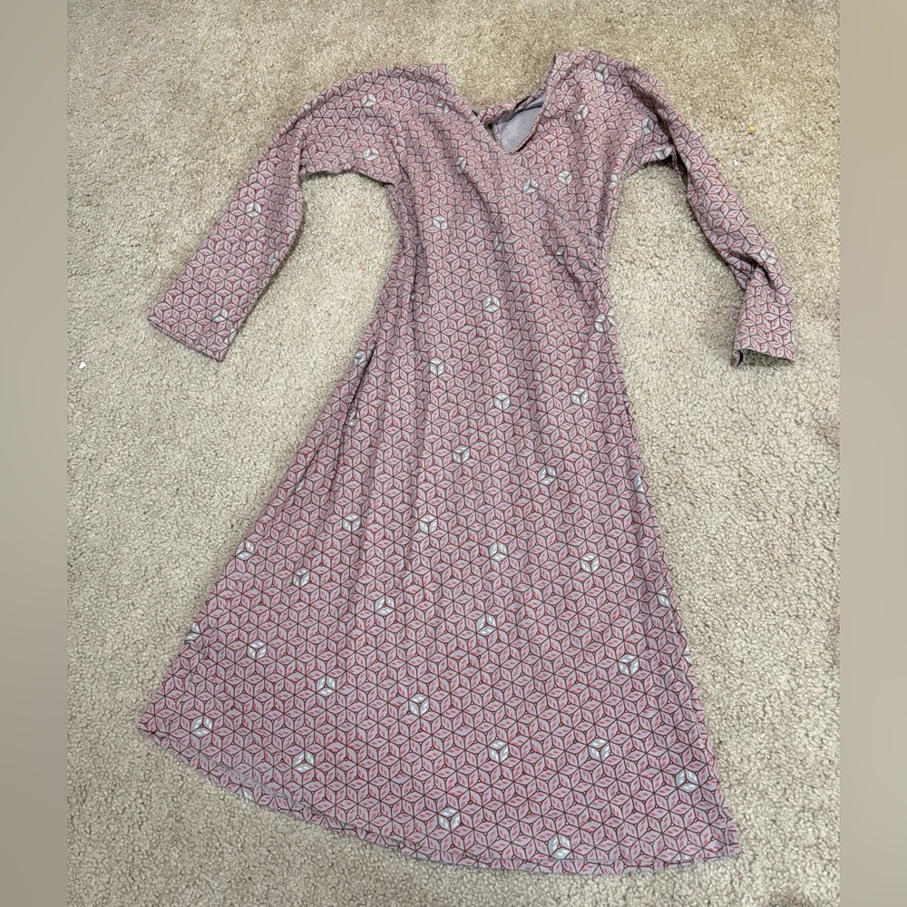 Patagonia Bay Laurel Faux Wrap Dress Geometric Pattern 3/4 Sleeve Size Small